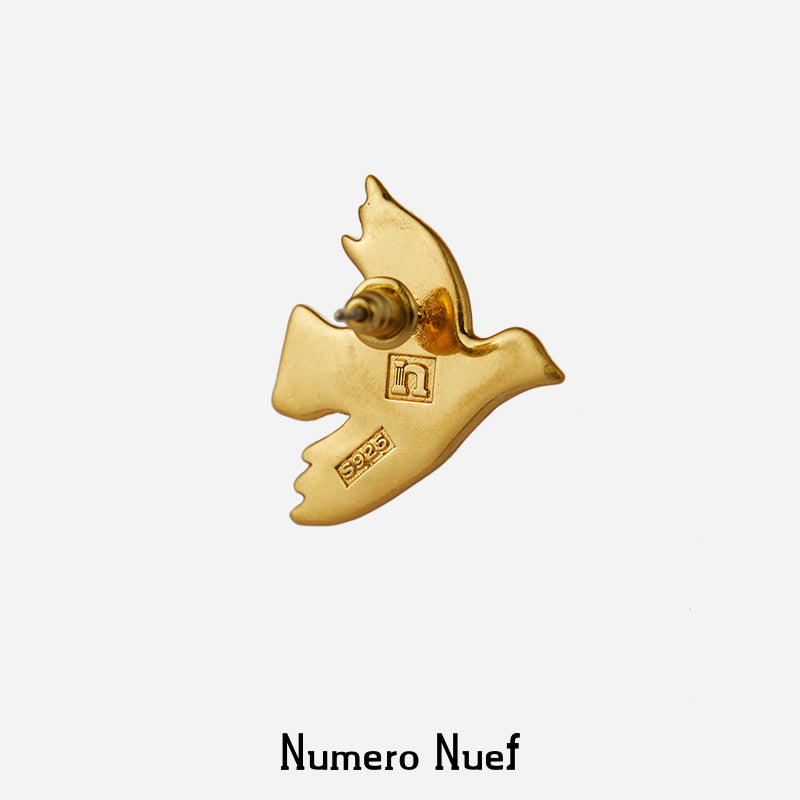 Numero Nuef Liberty Dove series of ancient Greek natural gem inlaid star and moon dove earrings