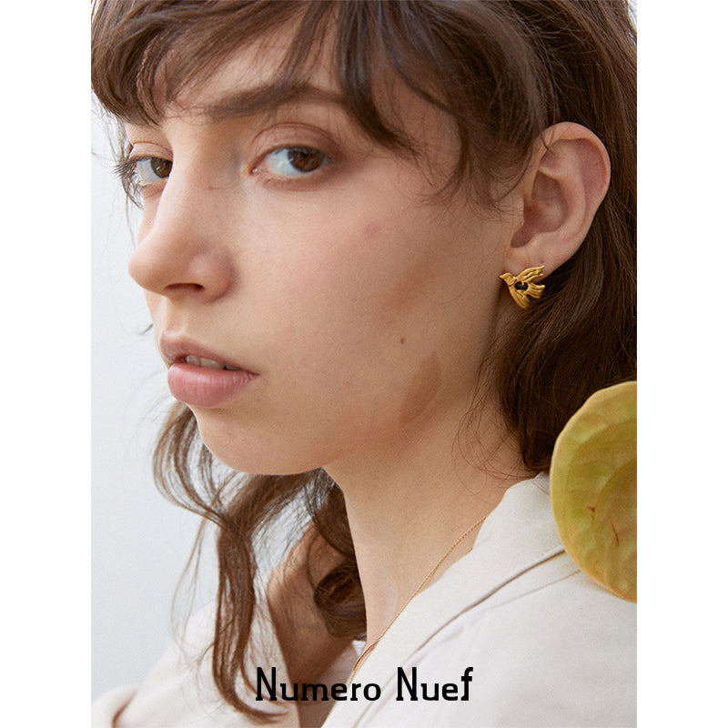 Numero Nuef Liberty Dove series of ancient Greek natural gem inlaid star and moon dove earrings