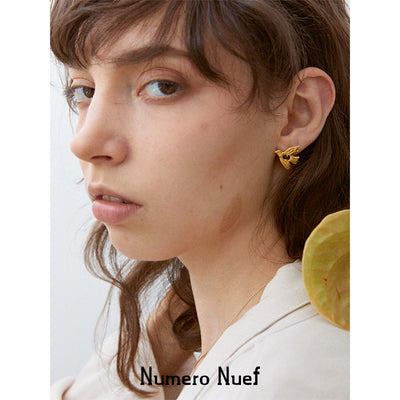 Numero Nuef Liberty Dove series of ancient Greek natural gem inlaid star and moon dove earrings