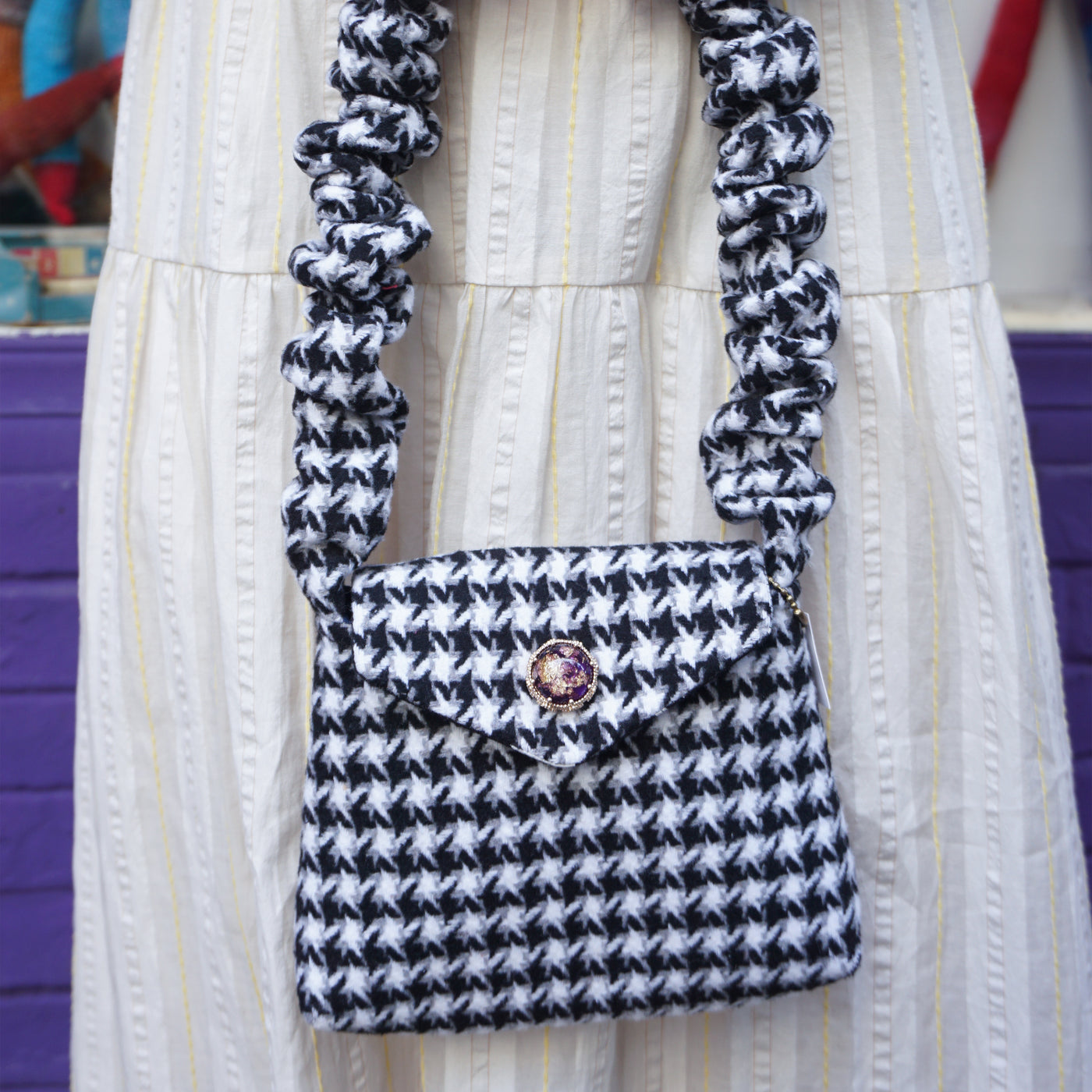 Retro Handmade Ladies Messenger Bag Houndstooth