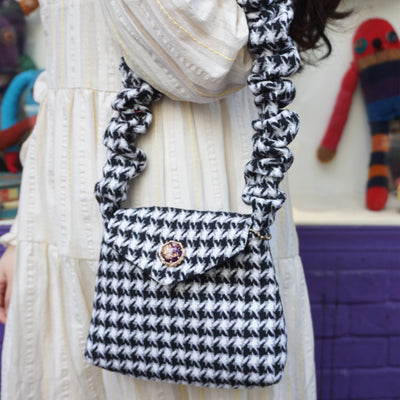 Retro Handmade Ladies Messenger Bag Houndstooth