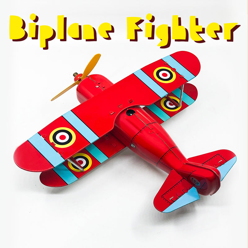 Biplane Fighter Collectible Retro Wind up Tin Toy