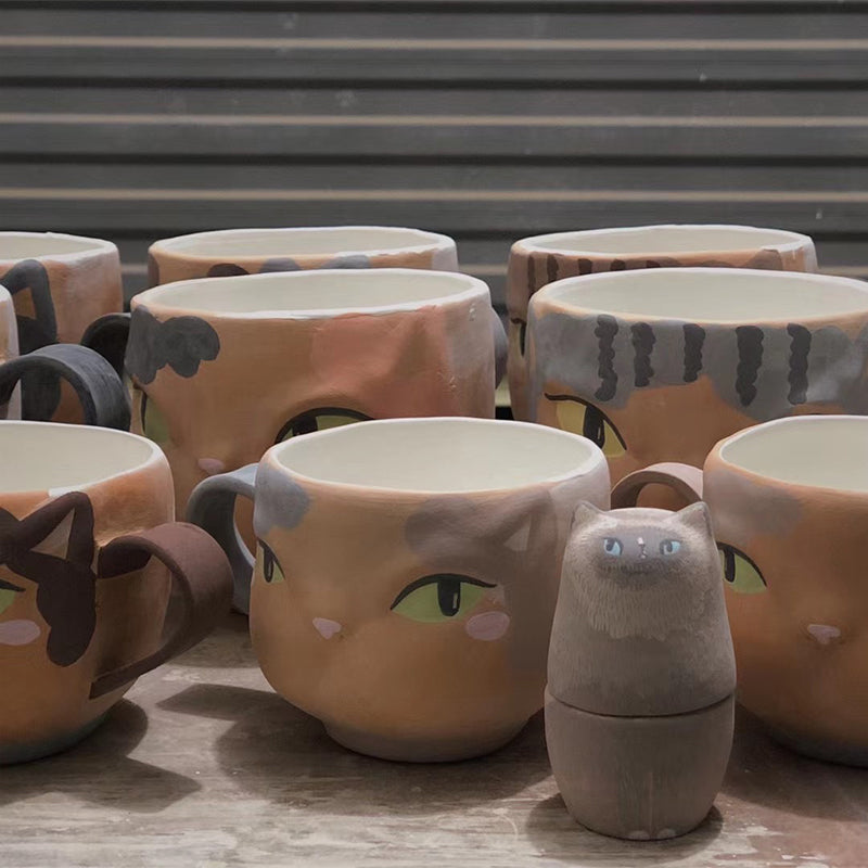 Hand-Painted Cat Coffee Cup