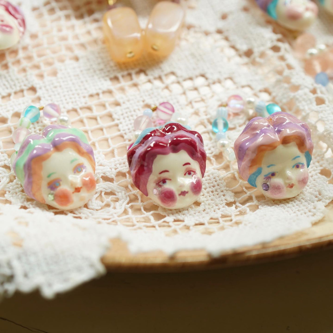 Macaron Porcelain Doll Ring - Purple Hair