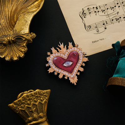 "Eye Of The Heart" Original Handmade  Wooden Brooch
