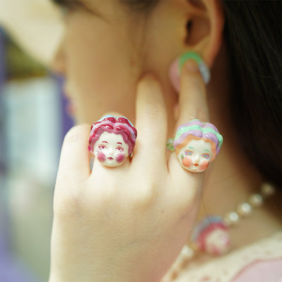 Macaron Porcelain Doll Ring - Pink Hair