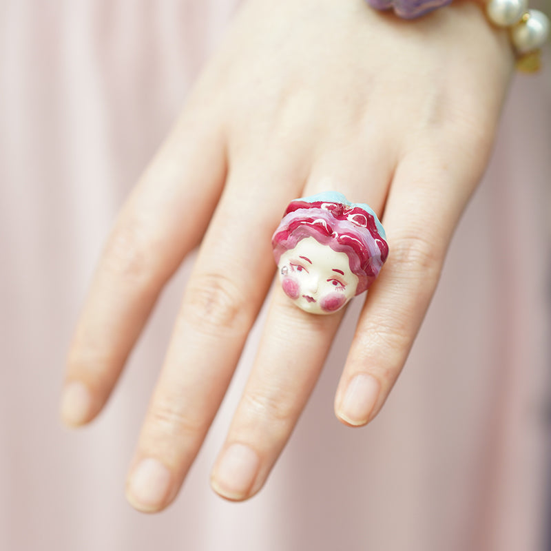 Macaron Porcelain Doll Ring - Pink Hair