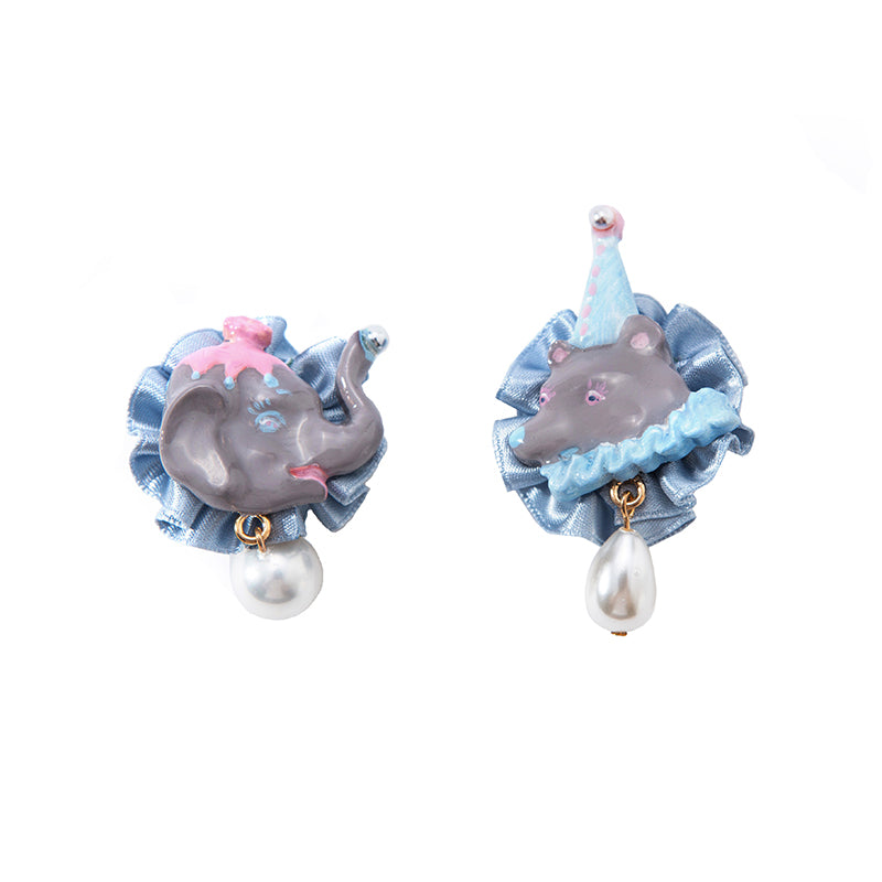 Unlogical Poem Grey Elephant Bear Handmade Short Ear Clips