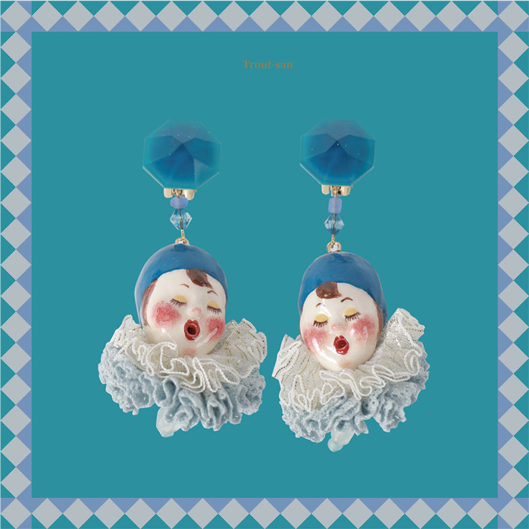 Original Retro Blue Clown Ear Clips