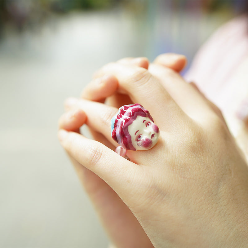 Macaron Porcelain Doll Ring - Purple Hair