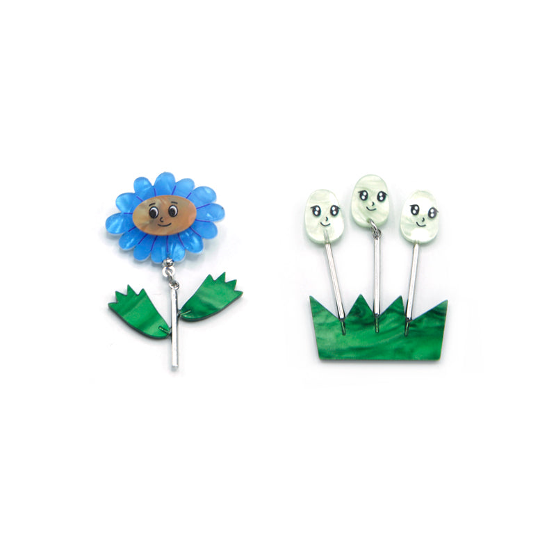 Flower With Grass Acrylic Earrings
