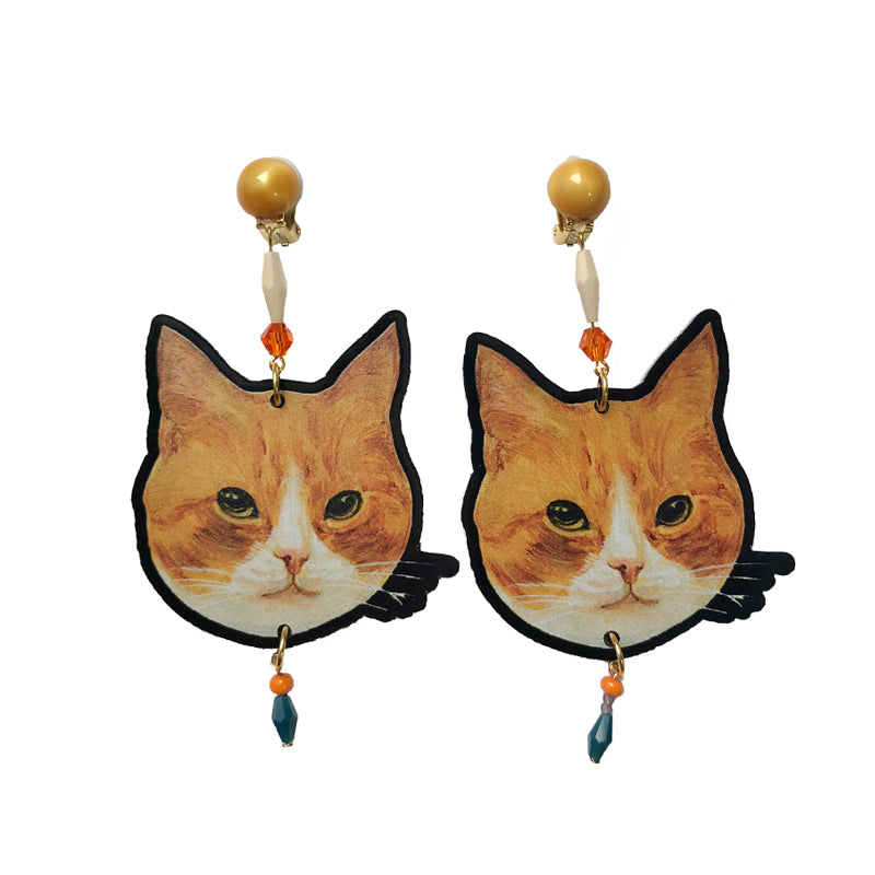 Orange Cat Acrylic Ear Clips
