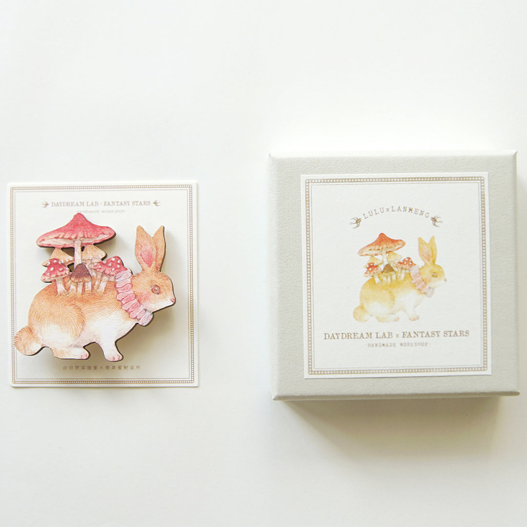 Rabbit Mushroom Original Handmade Wooden Brooch