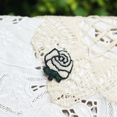 Original Embroidery Design Handmade ''White Rose'' Brooch