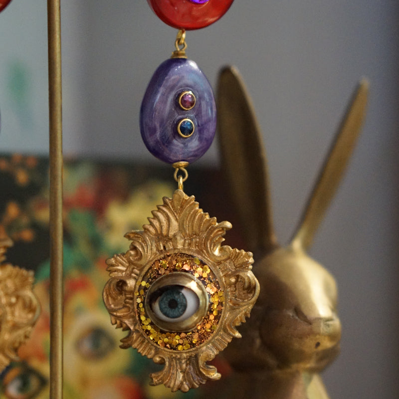 Retro Palace Brass Antique Eye Handmade Ear Clips