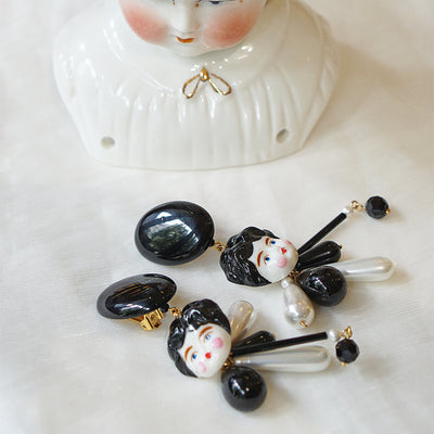 Classical Black Doll Handmade Ear Clips
