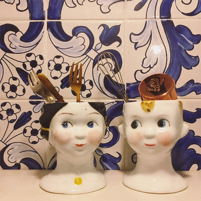 Retro Ceramic Face Decoration Vase