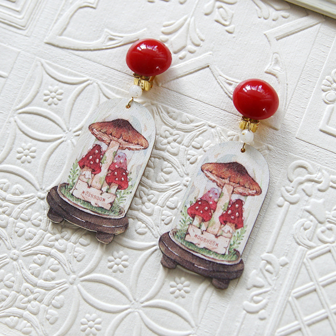 Retro Handmade Wooden Mushroom Ear Clips