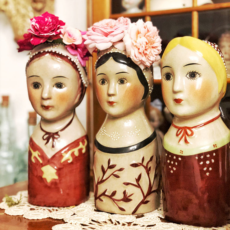 Original Retro Ceramics Hand-Painted Doll Vase