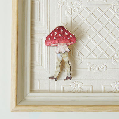 Handmade Original Design Wooden Brooch - Mushroom Girl