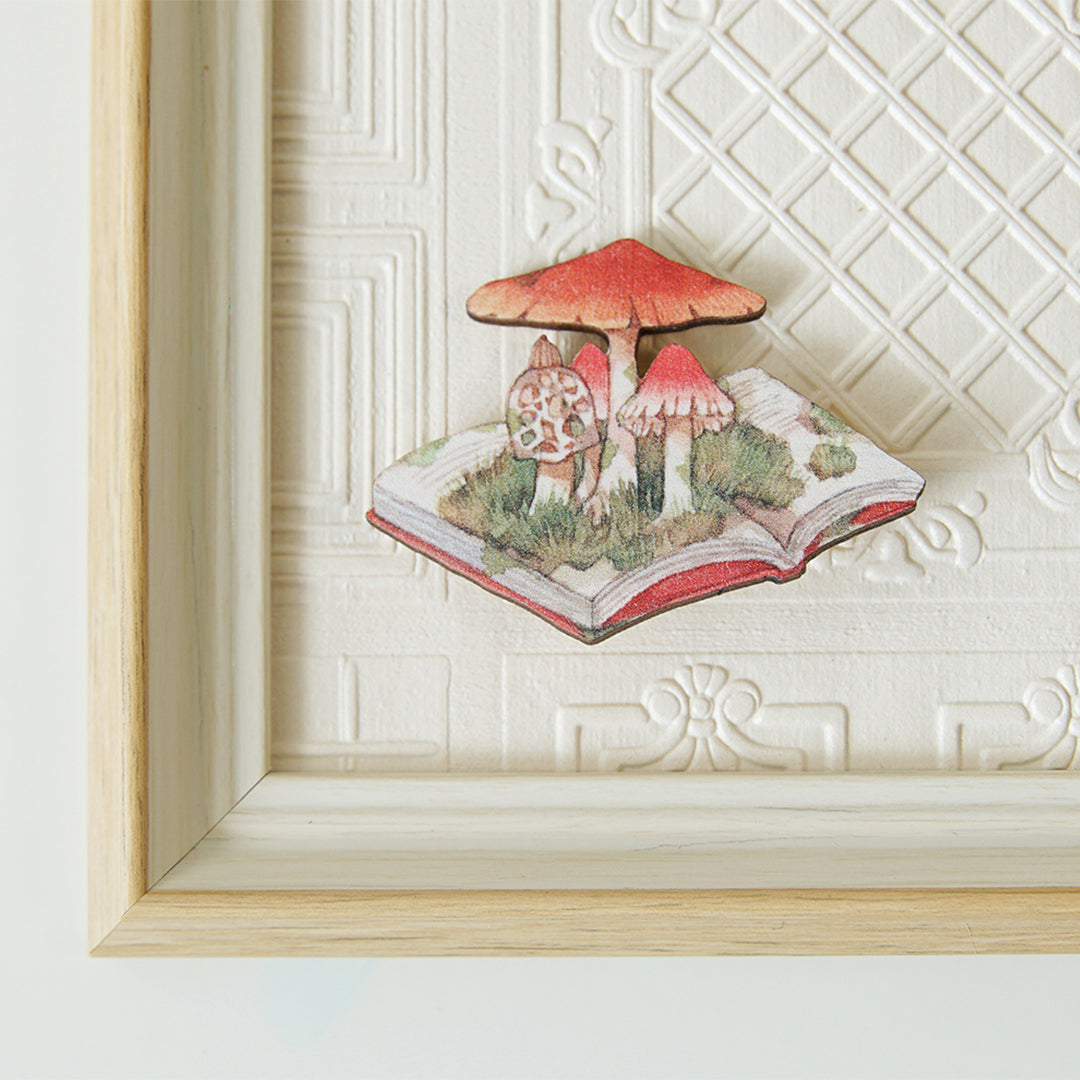 Original Handmade Mushroom Book Wooden Brooch