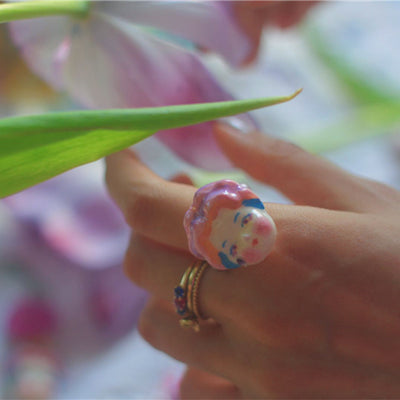 Macaron Porcelain Doll Ring - Pink Hair