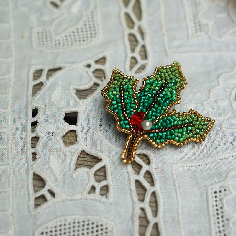 Original Embroidery Design Handmade ''Maple Leaf'' Brooch