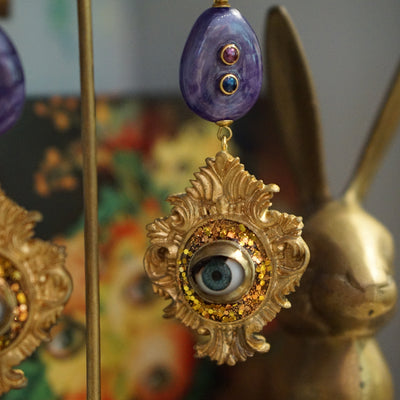 Retro Palace Brass Antique Eye Handmade Ear Clips