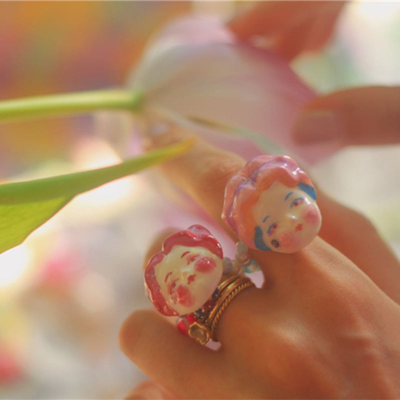 Macaron Porcelain Doll Ring - Purple Hair