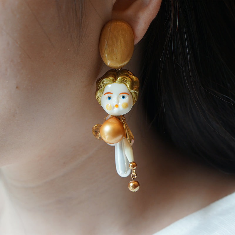Classical Golden Doll Handmade Ear Clips