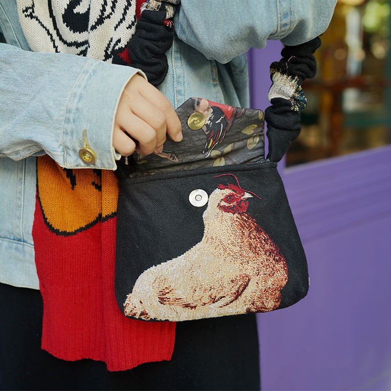 Retro Handmade Knitted Ladies Messenger Bag Black