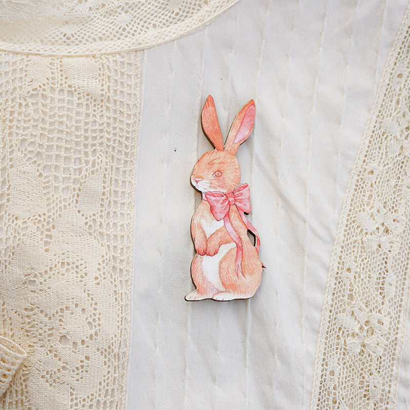 Rabbit Original Handmade  Wooden Brooch