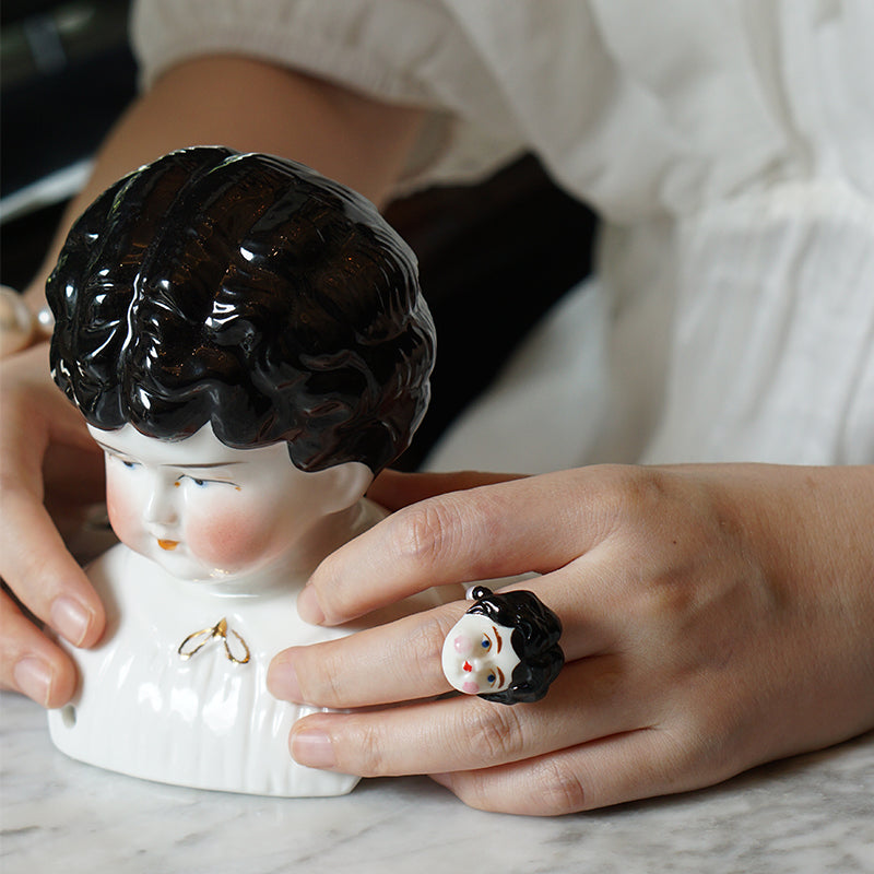 Classical Porcelain Doll Ring - Black