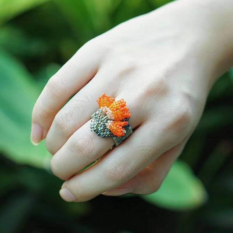 Original Handmade Beaded Firebloom Ring