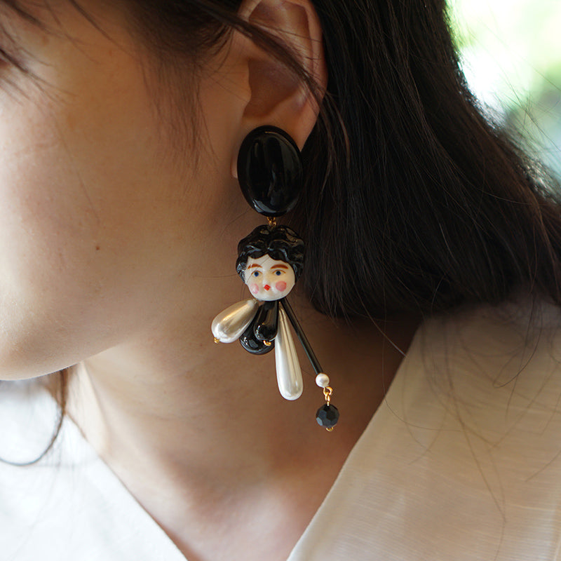 Classical Black Doll Handmade Ear Clips