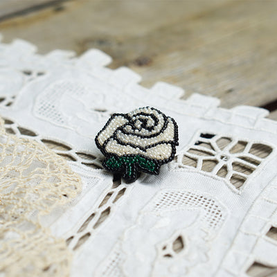 Original Embroidery Design Handmade ''White Rose'' Brooch