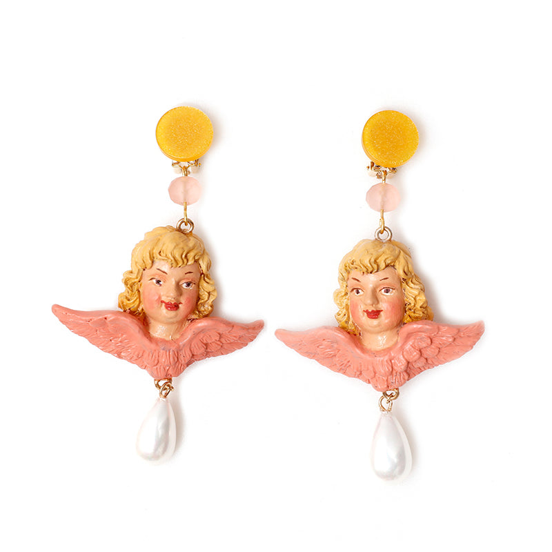 Pink Angel Ear Clips