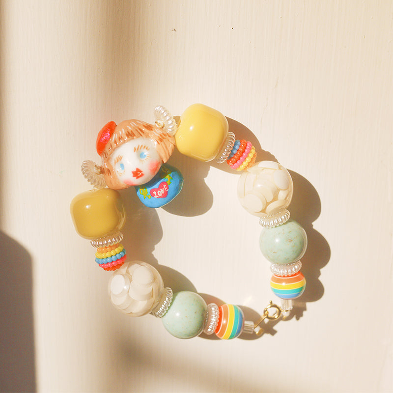 Handmade Doll Head Beaded Colorful Bracelet