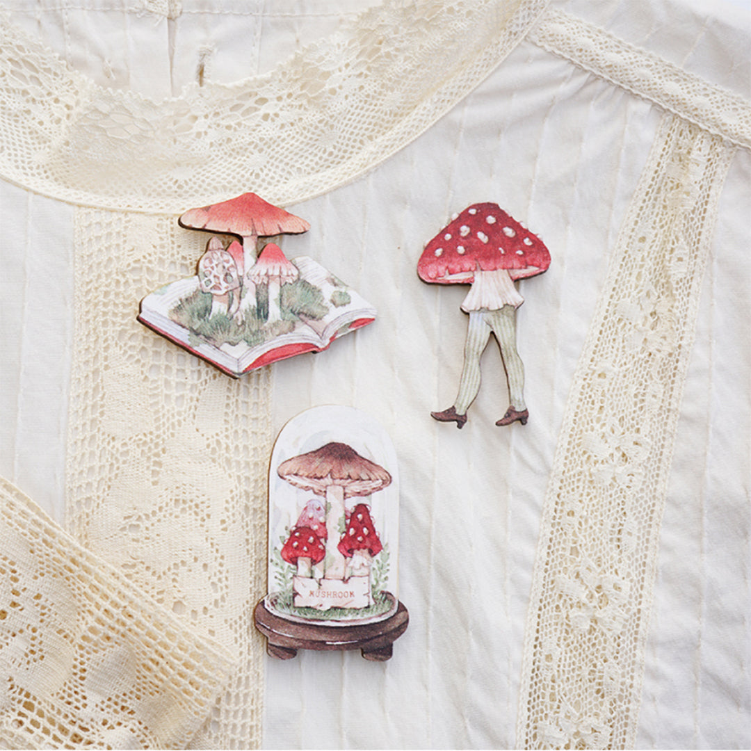 Original Handmade Mushroom Book Wooden Brooch