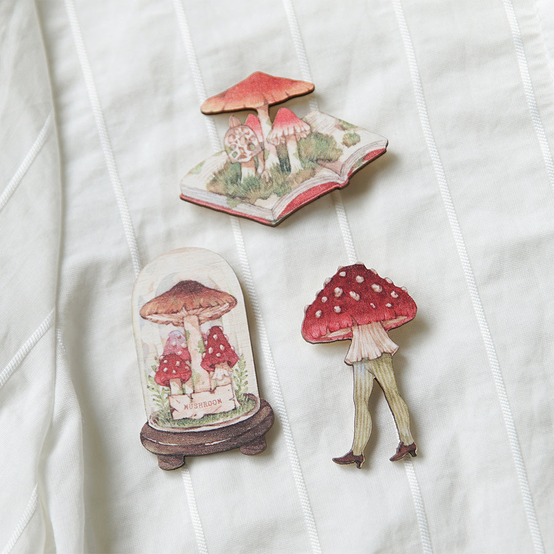 Original Handmade Mushroom Book Wooden Brooch