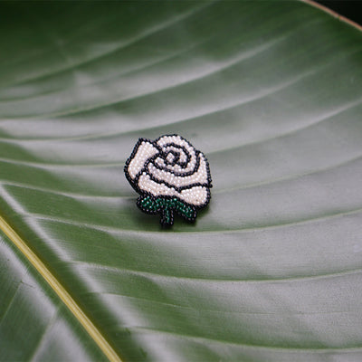 Original Embroidery Design Handmade ''White Rose'' Brooch