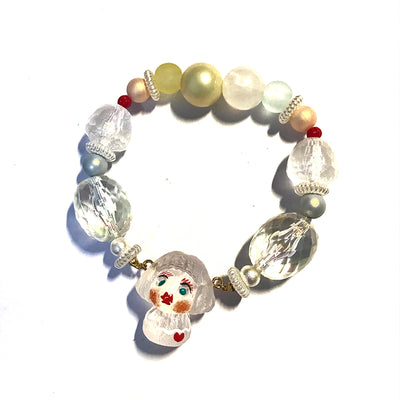 Handmade Doll Head Beaded Bracelet - White