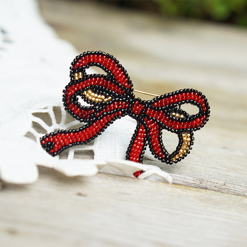 Original Embroidery Design Handmade ''Shoelace Knot'' Brooch - A