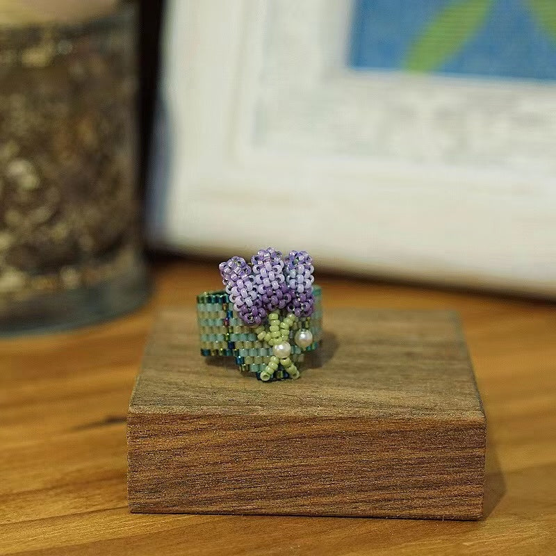 Original Handmade Beaded Lavender Ring