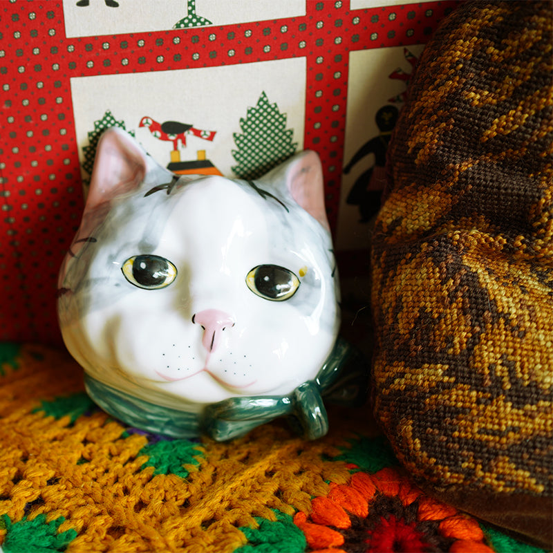 Hand-Painted Ceramic Cat  Wall Ornament