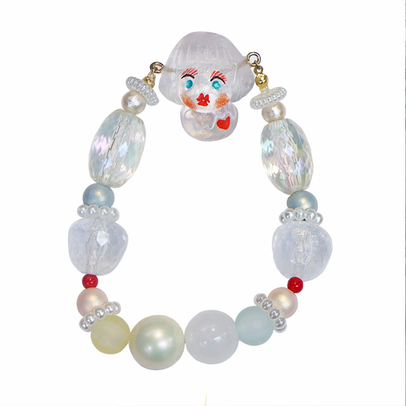 Handmade Doll Head Beaded Bracelet - White