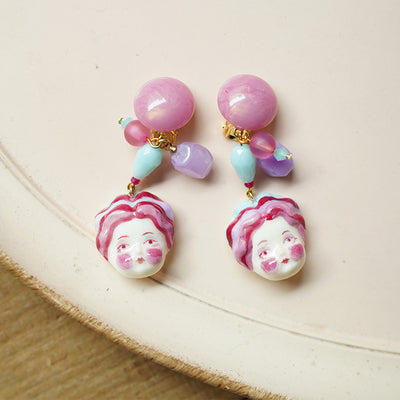 Retro Ceramic Hand Painted Acrylic Red Ear Clips