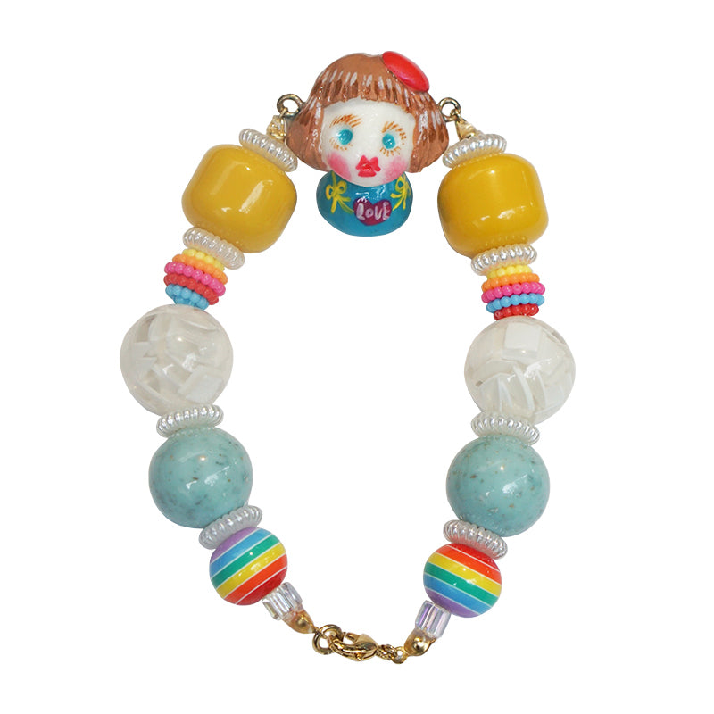 Handmade Doll Head Beaded Colorful Bracelet