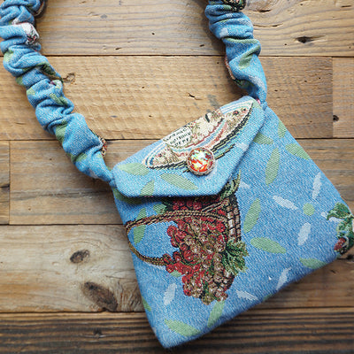 Retro Handmade Knitted Ladies Messenger Bag Blue