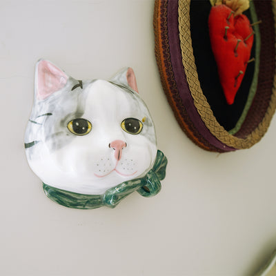 Hand-Painted Ceramic Cat  Wall Ornament